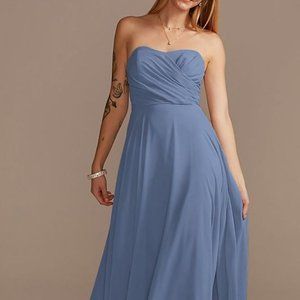 Never Worn - David's Bridal Steel Blue Strapless Chiffon Dress Size 4
